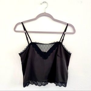 Brandy Melville Black Crop Top, Simple Top with Lace, Adjustable straps
